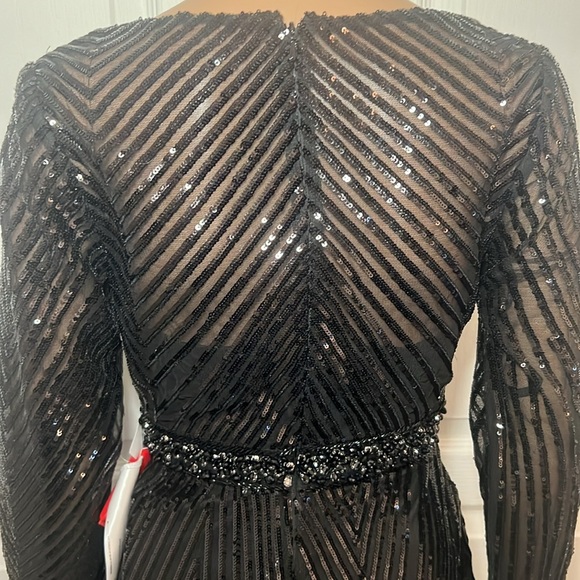 NWT MAC DUGGAL Black Tea Length Sequin Midi Dress - Picture 5 of 6